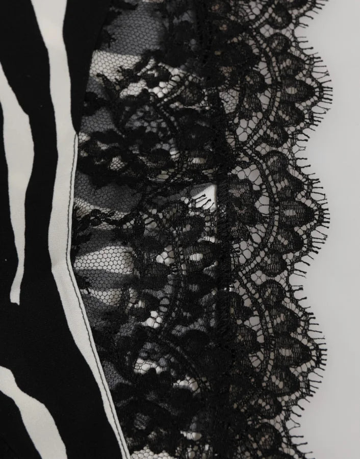 Dolce &amp; Gabbana Black Silk Zebra Print Lace High Waist Underwear