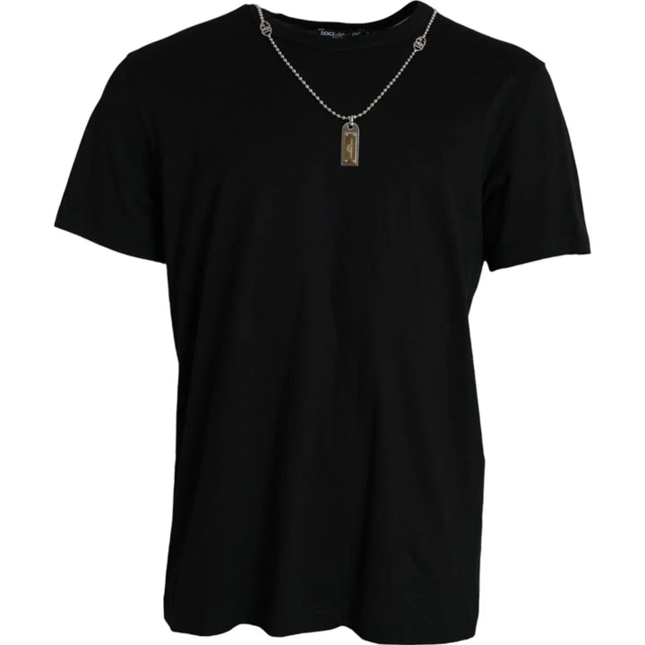 Dolce &amp; Gabbana Black Silver Chain Short Sleeve T-shirt
