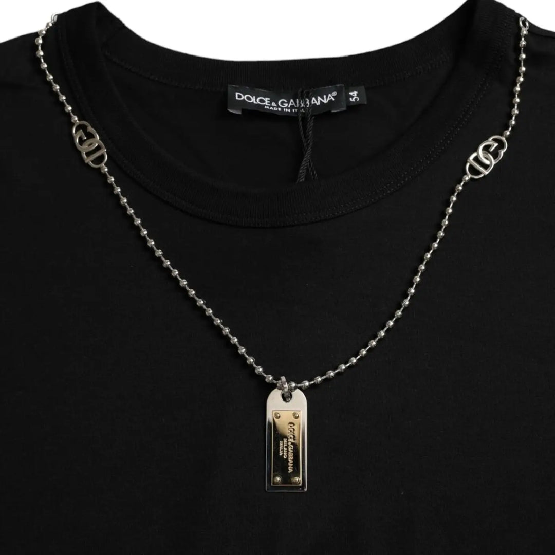 Dolce &amp; Gabbana Black Silver Chain Short Sleeve T-shirt