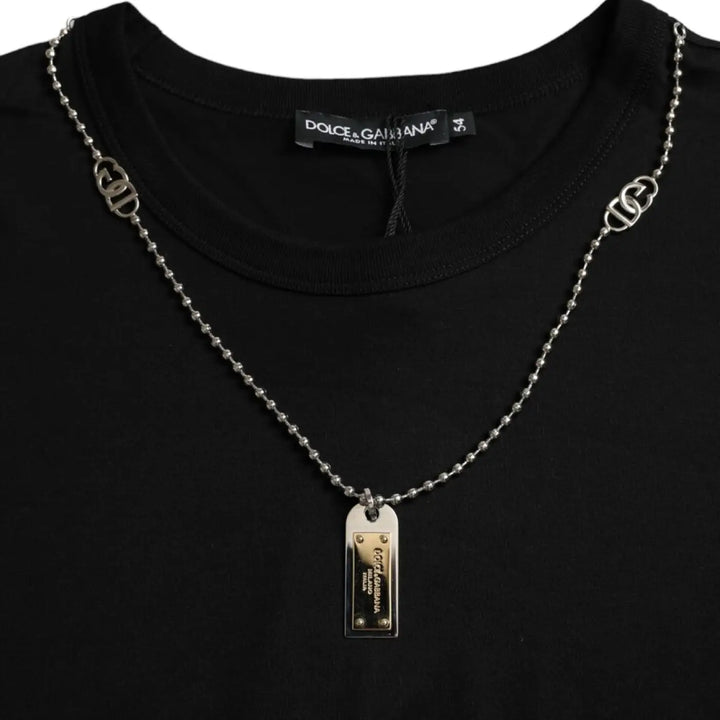Dolce &amp; Gabbana Black Silver Chain Short Sleeve T-shirt