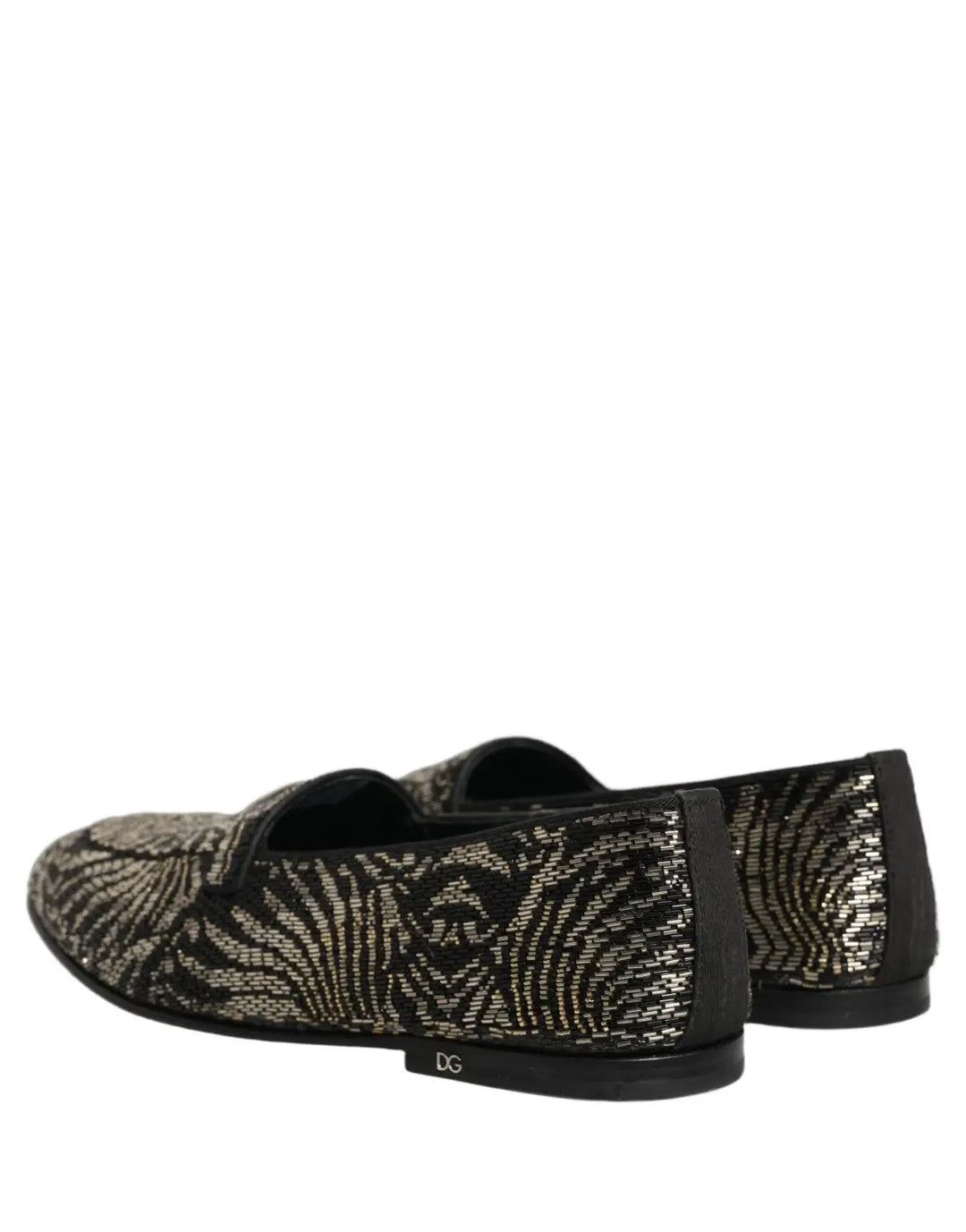 Dolce &amp; Gabbana Black Silver Embellished Dress Loafers Shoes