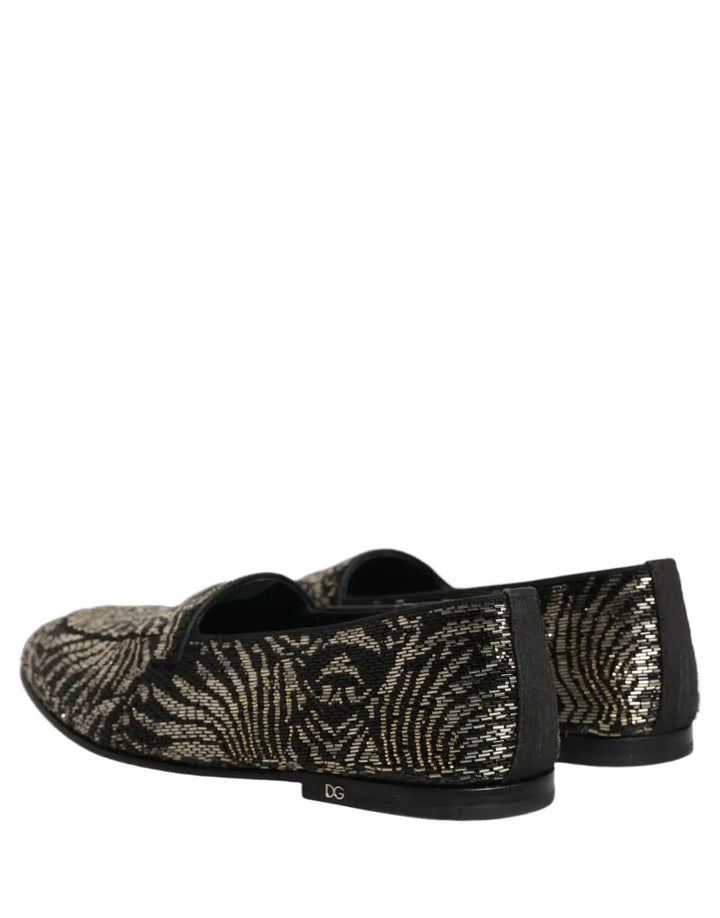 Dolce &amp; Gabbana Black Silver Embellished Dress Loafers Shoes