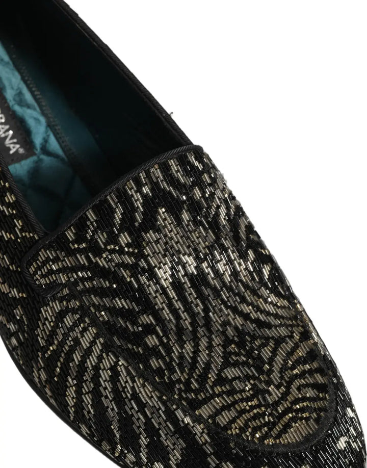 Dolce &amp; Gabbana Black Silver Embellished Dress Loafers Shoes