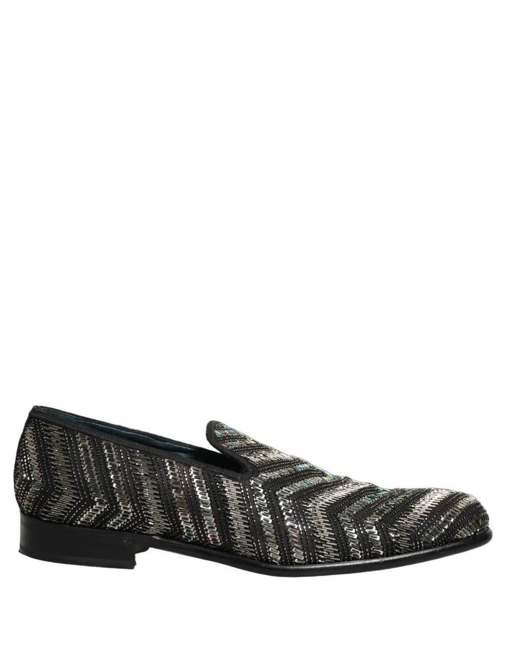 Dolce & Gabbana Black Silver Embellished Slip On Loafers Shoes