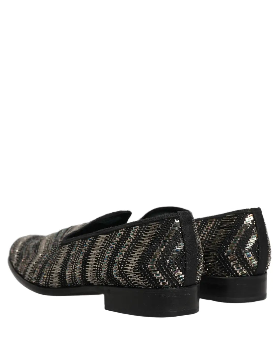 Dolce &amp; Gabbana Black Silver Embellished Slip On Loafers Shoes