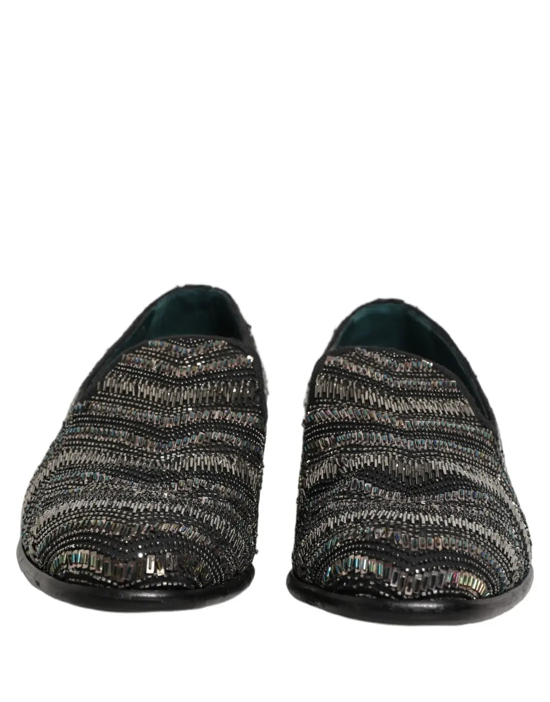 Dolce &amp; Gabbana Black Silver Embellished Slip On Loafers Shoes