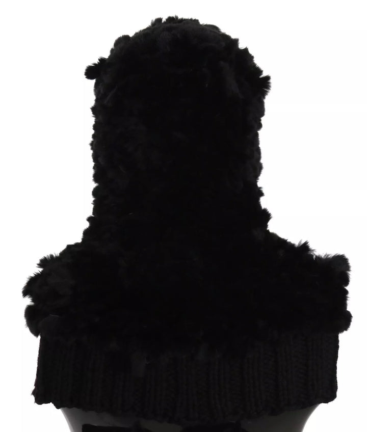 Écharpe à capuche en cachemire et fourrure de renard argenté noir Dolce &amp;amp; Gabbana