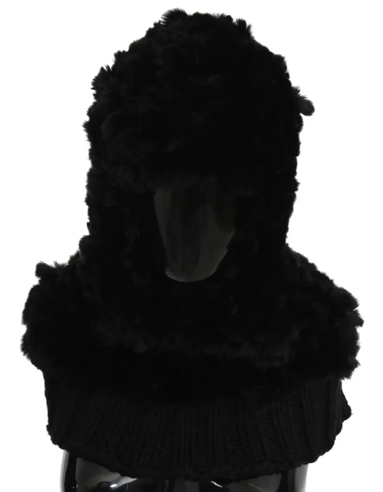 Écharpe à capuche en cachemire et fourrure de renard argenté noir Dolce &amp;amp; Gabbana