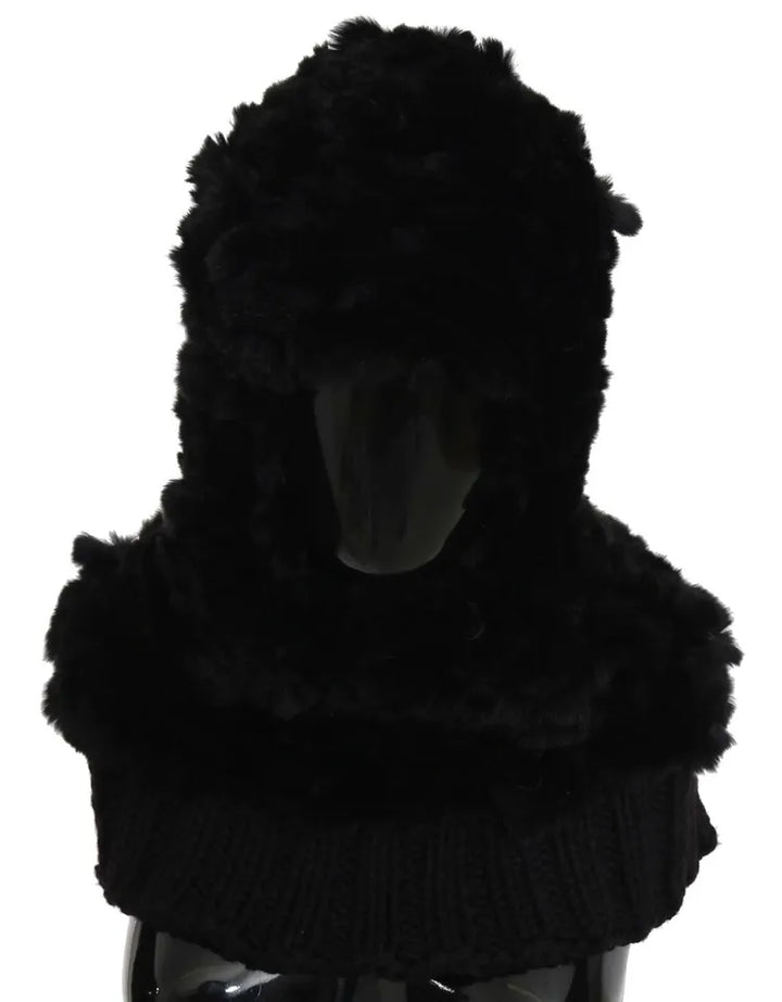Écharpe à capuche en cachemire et fourrure de renard argenté noir Dolce &amp;amp; Gabbana