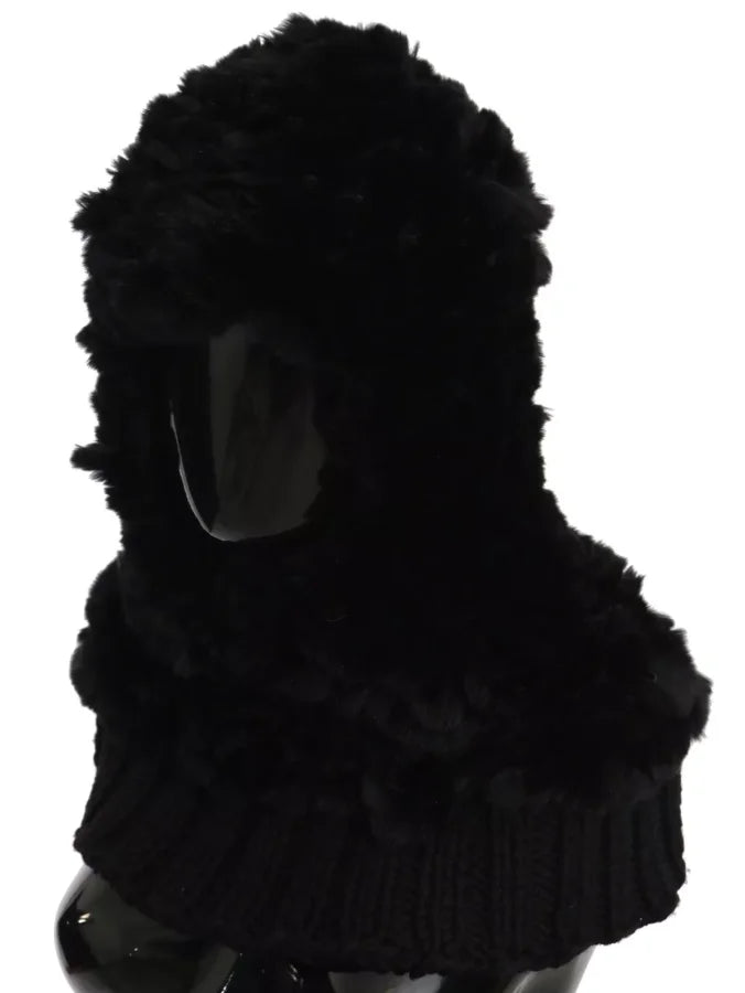 Dolce &amp; Gabbana Black Silver Fox Fur Cashmere Hooded Scarf