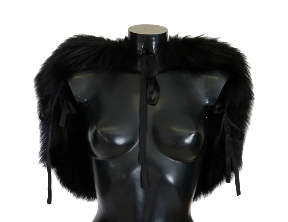 Dolce &amp; Gabbana Black Silver Fox Fur Scarf