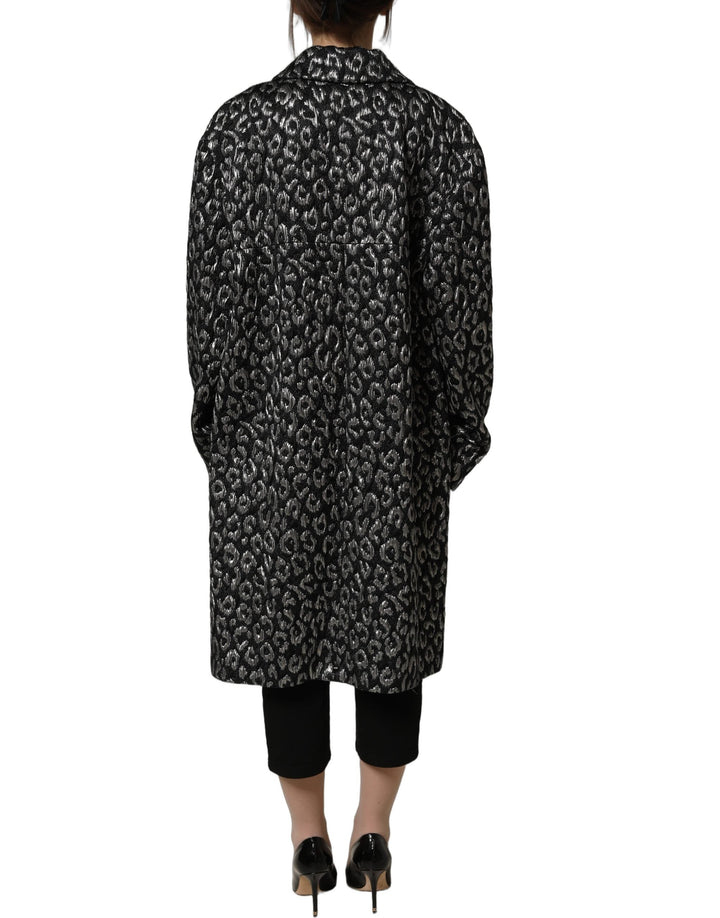 Dolce &amp; Gabbana Overcoats - Black Silver Jacquard Leopard Coat Jacket