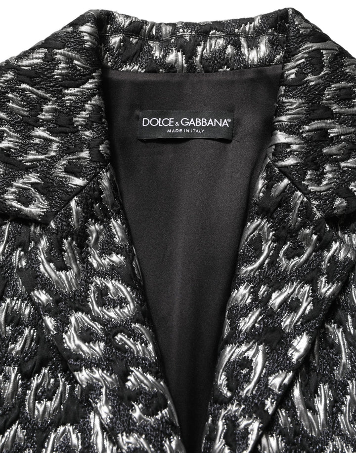 Dolce &amp; Gabbana Overcoats - Black Silver Jacquard Leopard Coat Jacket