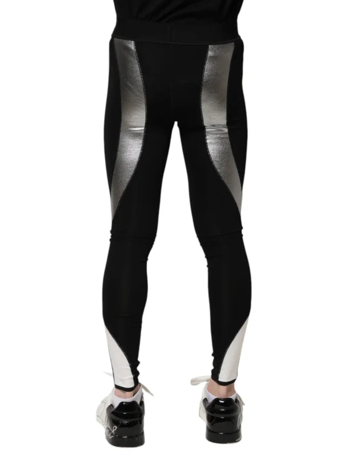 Dolce &amp; Gabbana Black Silver Nylon Skinny Men Leggings Pants