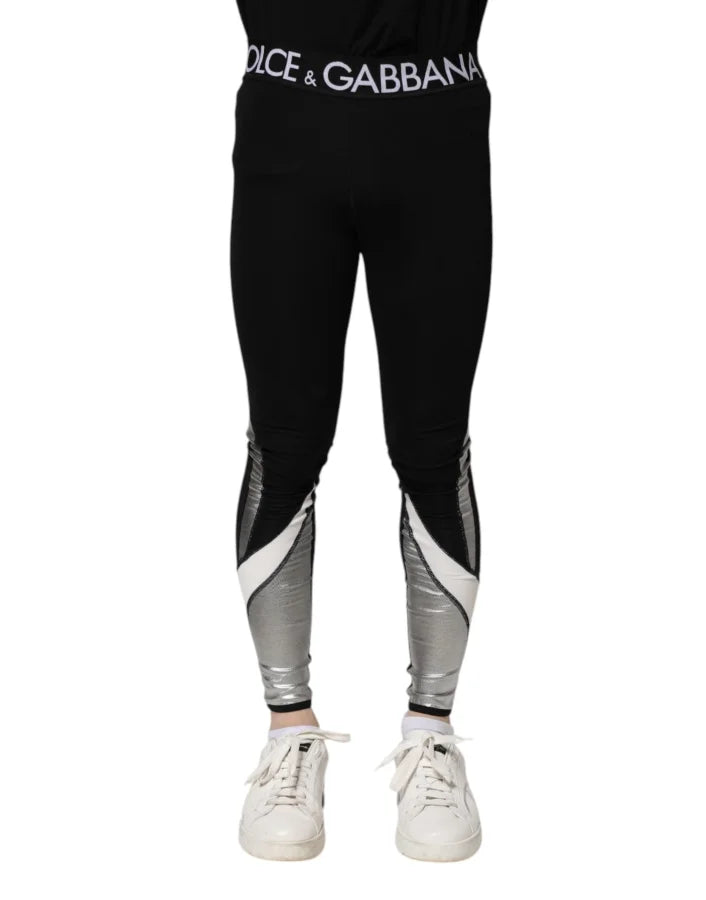Dolce &amp; Gabbana Black Silver Nylon Skinny Men Leggings Pants