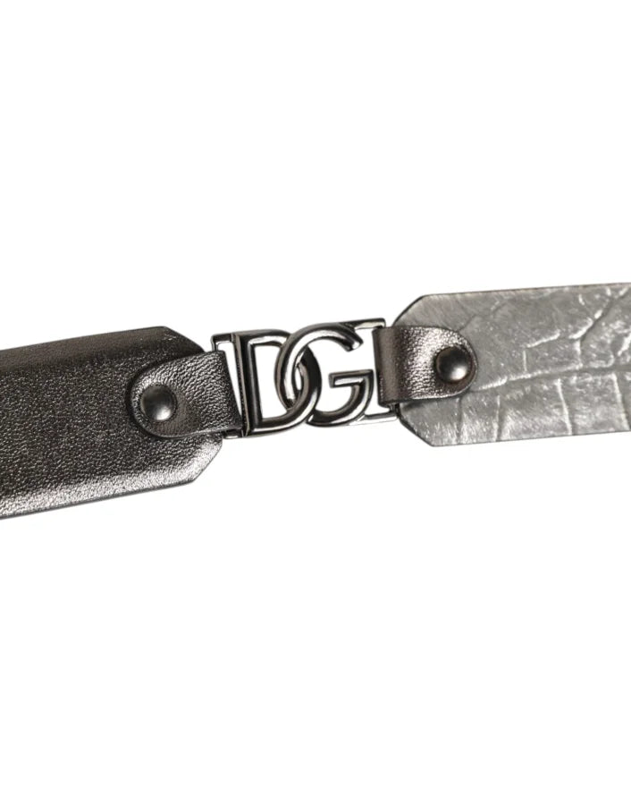 Dolce &amp; Gabbana Black Silver Pebbled Texture Leather Buckle Men Belt