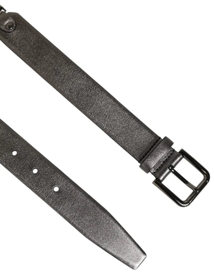 Dolce &amp; Gabbana Black Silver Pebbled Texture Leather Buckle Men Belt