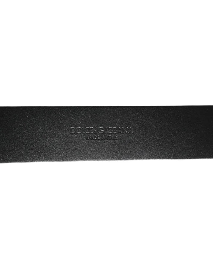 Dolce &amp; Gabbana Black Silver Pebbled Texture Leather Buckle Men Belt
