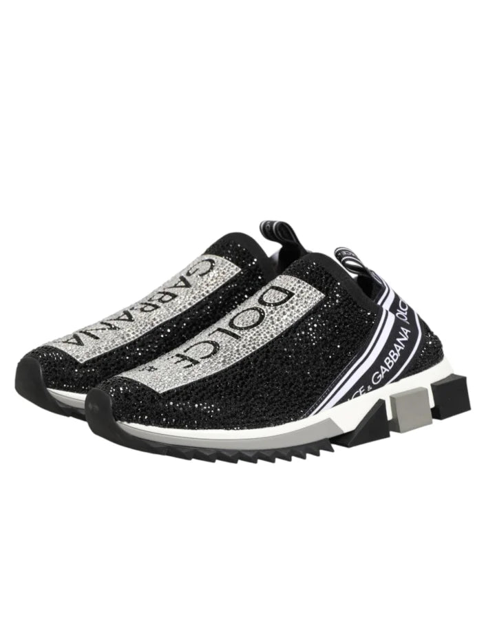 Dolce &amp; Gabbana Black Silver Slip On Sorrento Sneakers Shoes