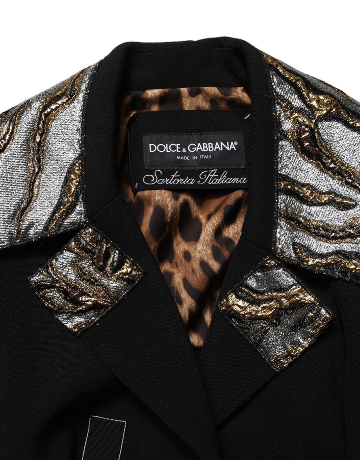 Dolce &amp; Gabbana Sport Jackets - Black Single-Breasted Brocade Coat Jacket