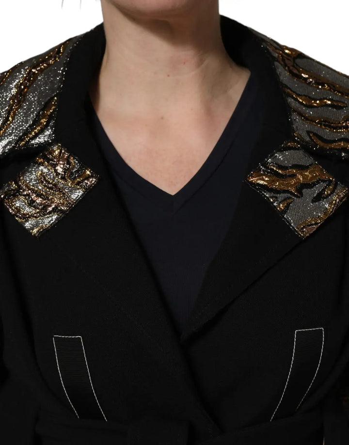 Dolce &amp; Gabbana Black Single-Breasted Brocade Coat Jacket