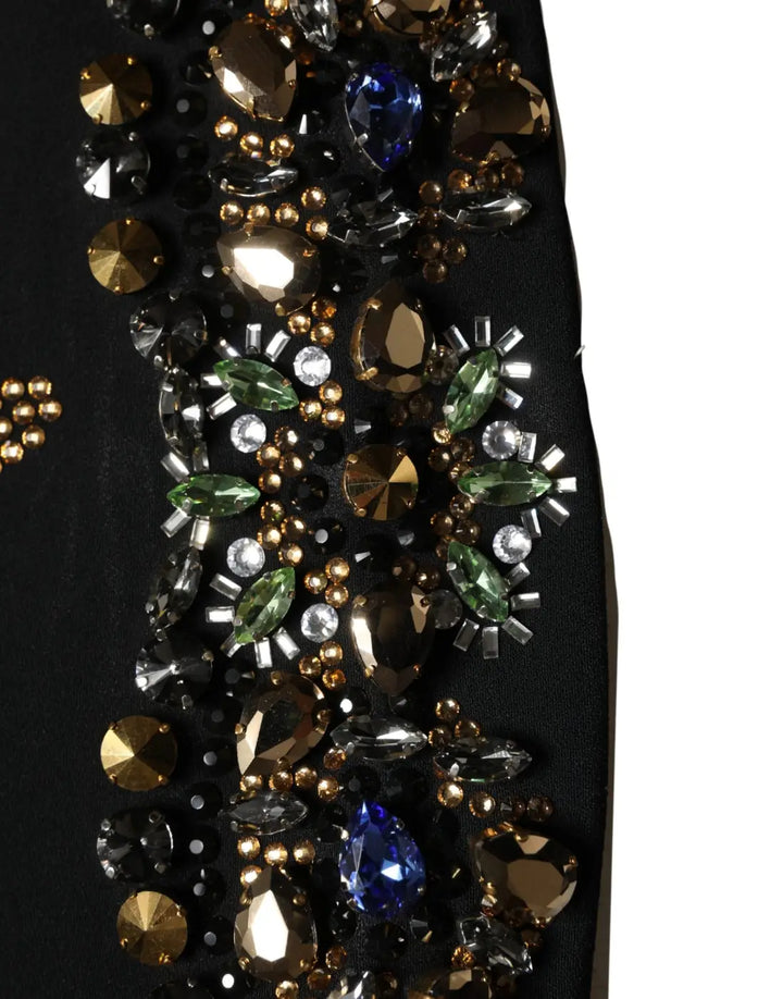 Dolce &amp; Gabbana Black Sleeveless Floral Bead Embellishments Dress