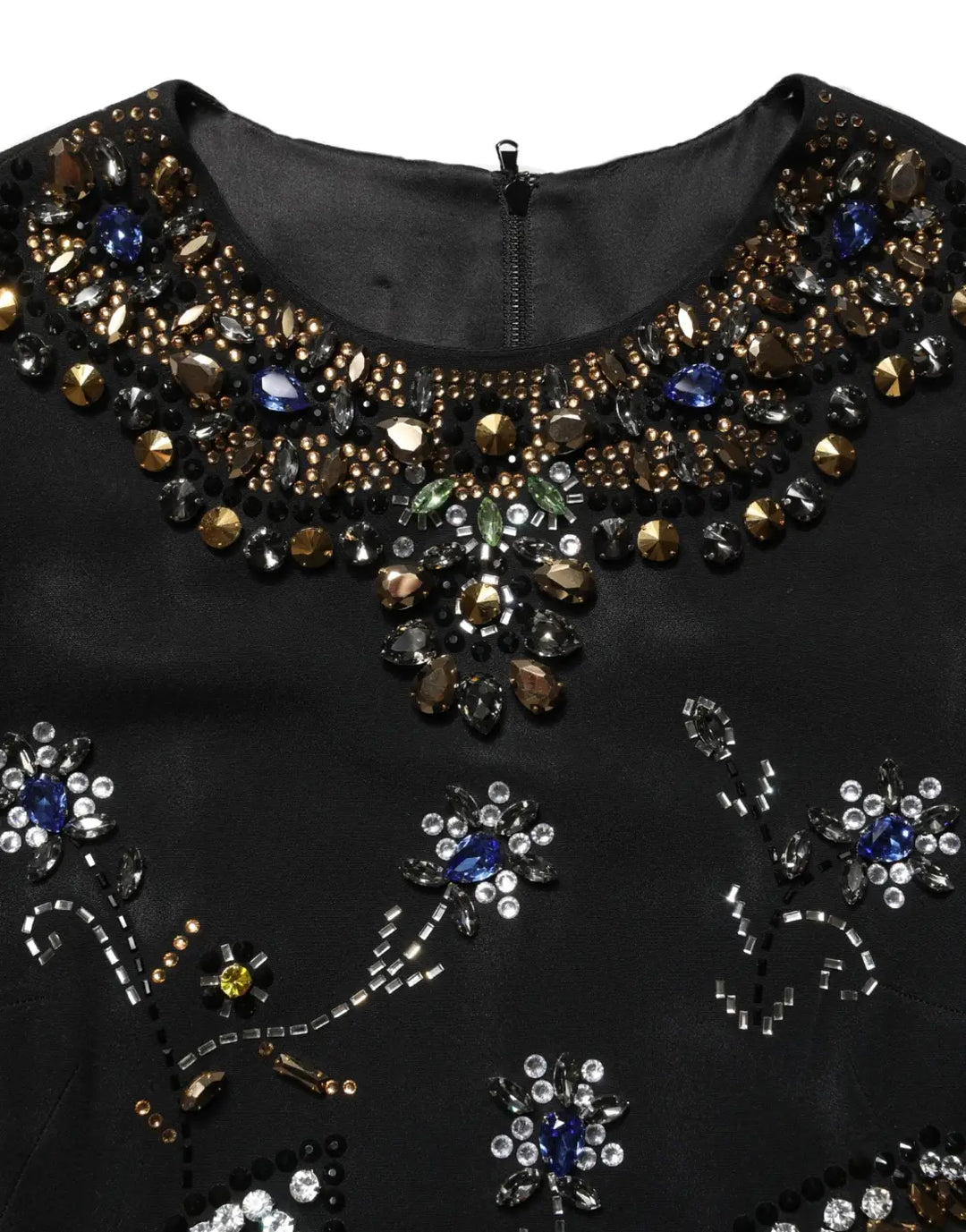 Dolce &amp; Gabbana Black Sleeveless Floral Bead Embellishments Dress