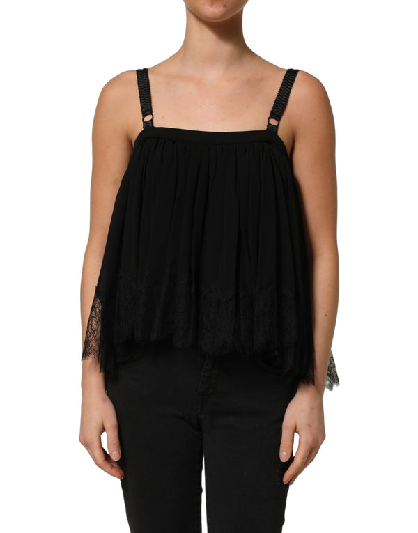 Dolce & Gabbana Blouses - Women’s Black Sleeveless Floral Lace Tank Blouse Top