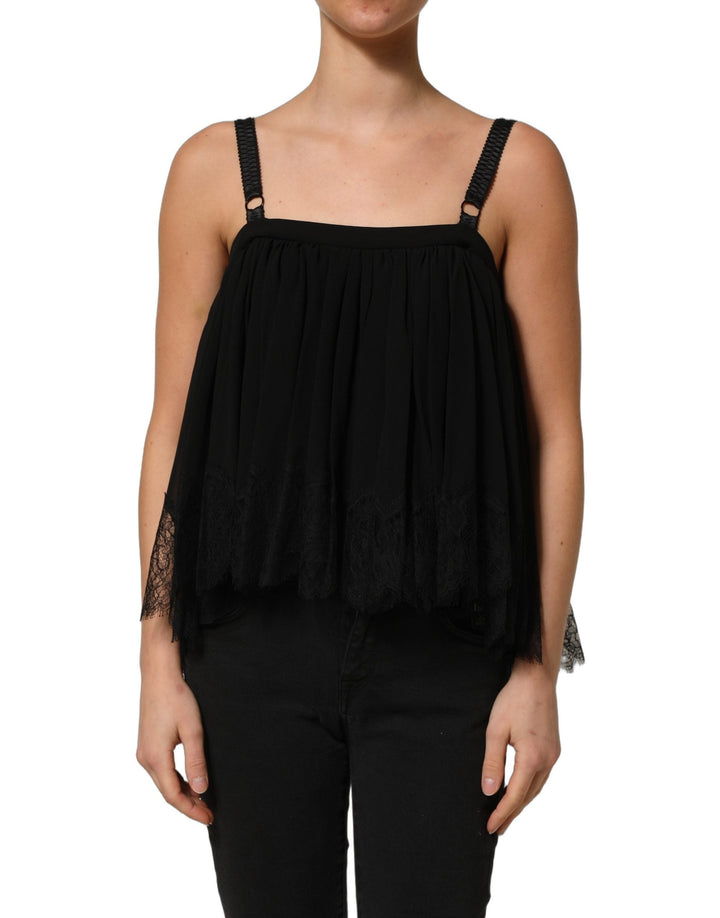 Dolce &amp; Gabbana Blouses - Women’s Black Sleeveless Floral Lace Tank Blouse Top