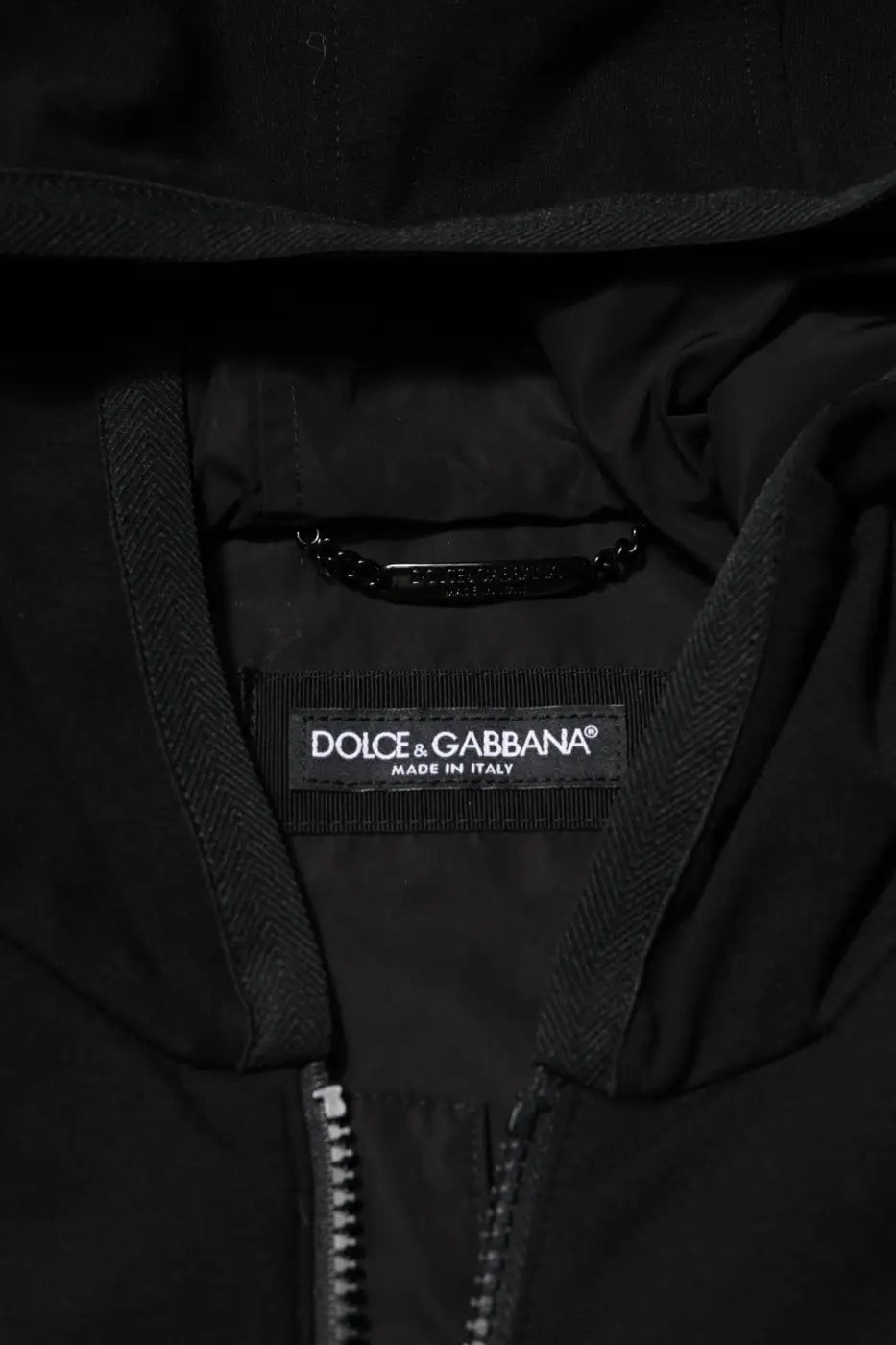 Dolce &amp; Gabbana Black Sleeveless Hooded Logo Plaque Jacket