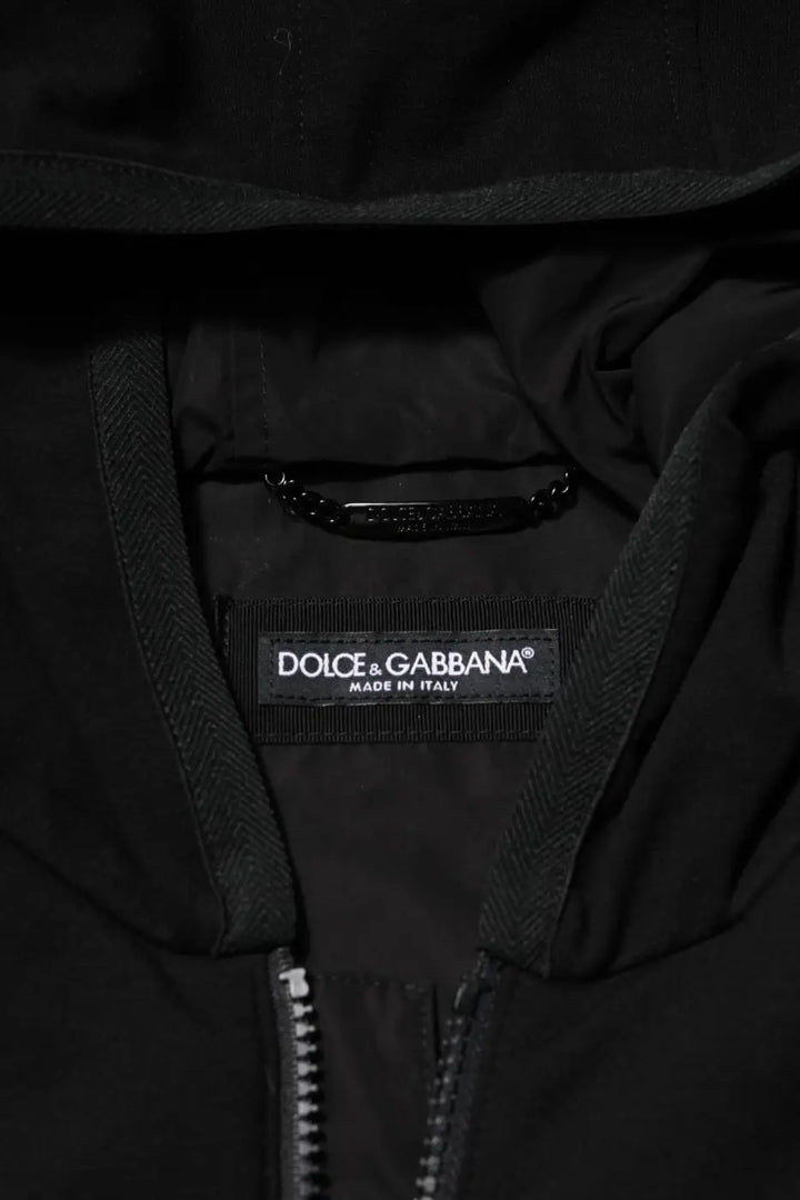 Dolce &amp; Gabbana Black Sleeveless Hooded Logo Plaque Jacket