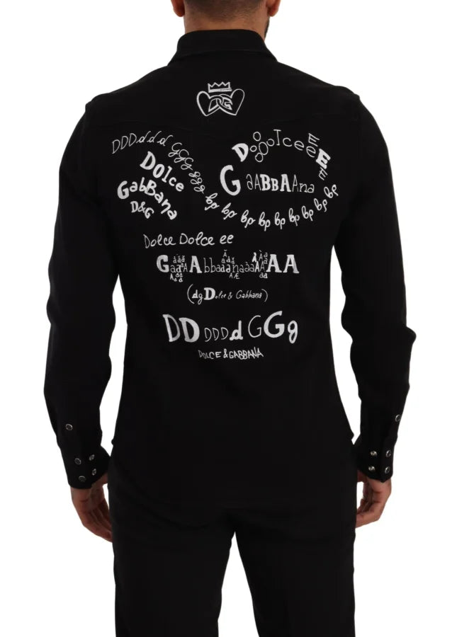 Dolce &amp; Gabbana Black Slim Cotton Denim Stretch Shirt