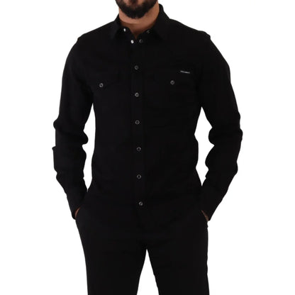 Dolce and Gabbana Black Slim Cotton Shirt Authentic Luxury Style &