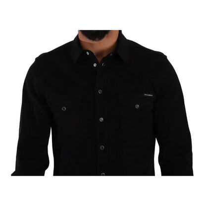 Dolce and Gabbana Black Slim Cotton Shirt Authentic Luxury Style &
