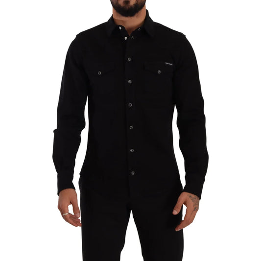 Dolce and Gabbana Black Slim Cotton Shirt Authentic Luxury Style &