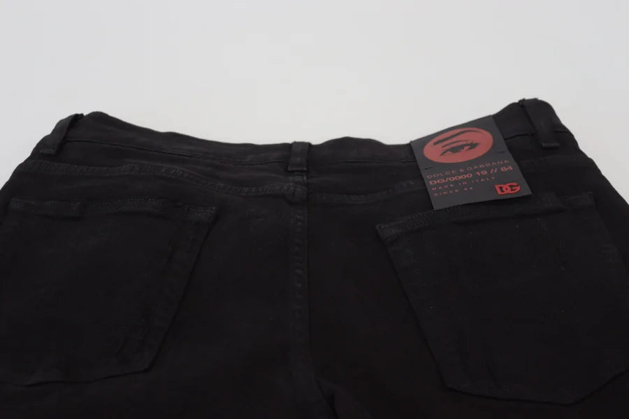 Dolce &amp; Gabbana Black Slim Fit Tattered Denim Cotton Jeans