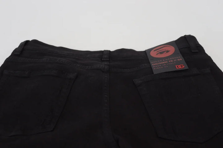 Dolce &amp; Gabbana Black Slim Fit Tattered Denim Cotton Jeans
