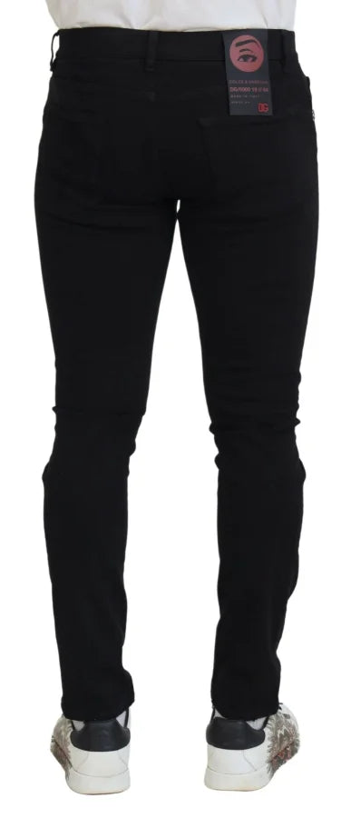 Dolce &amp; Gabbana Black Slim Fit Tattered Denim Cotton Jeans