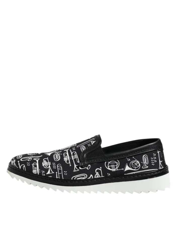 Dolce &amp; Gabbana Black Slip On Printed Men Loafers Shoes