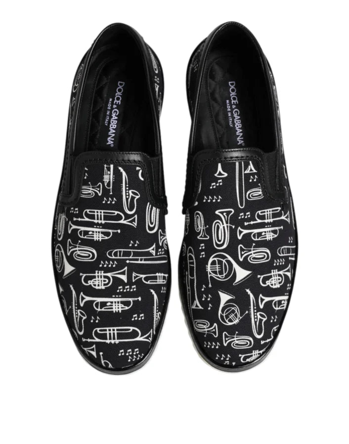 Dolce &amp; Gabbana Black Slip On Printed Men Loafers Shoes