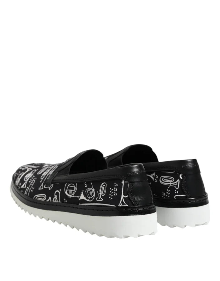 Dolce &amp; Gabbana Black Slip On Printed Men Loafers Shoes