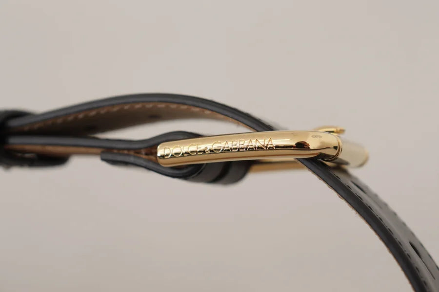 Dolce &amp; Gabbana Black Solid Leather Classic Gold Waist Buckle Belt