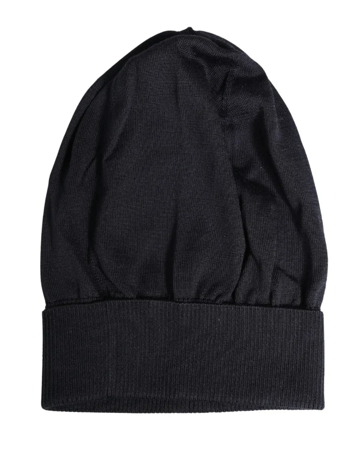 Dolce &amp; Gabbana Black Solid Wool Knitted Winter Beanie Cap Hat