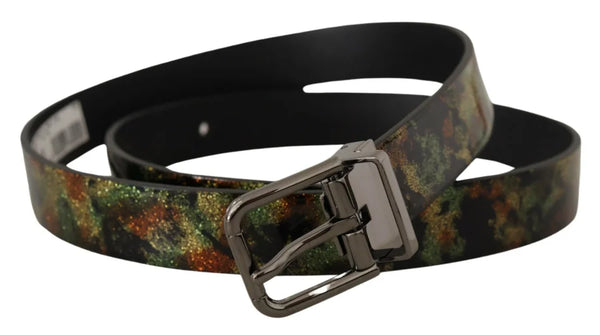 Dolce & Gabbana Black Sparkling Leather Metal Buckle Belt