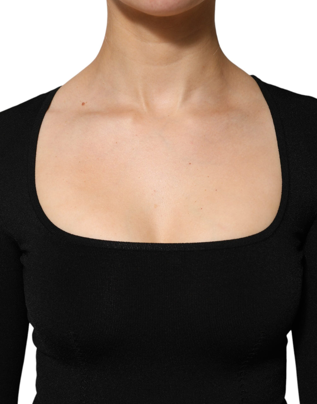Dolce &amp; Gabbana - Black Square Neck Long Sleeves Pullover Top