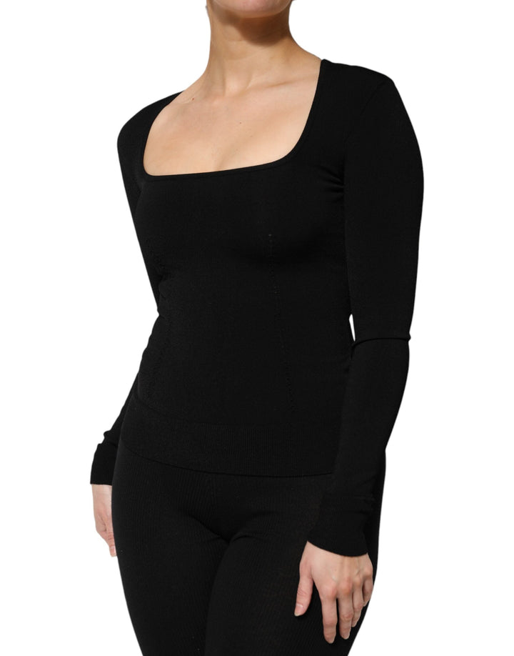 Dolce &amp; Gabbana - Black Square Neck Long Sleeves Pullover Top