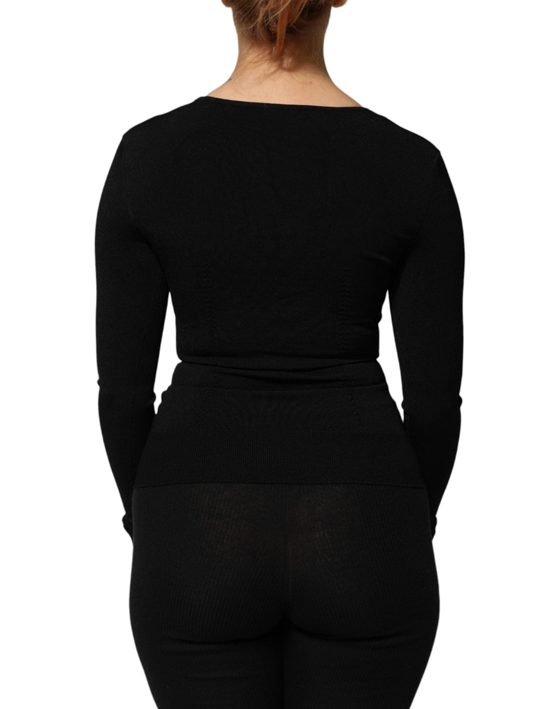 Dolce &amp; Gabbana - Black Square Neck Long Sleeves Pullover Top