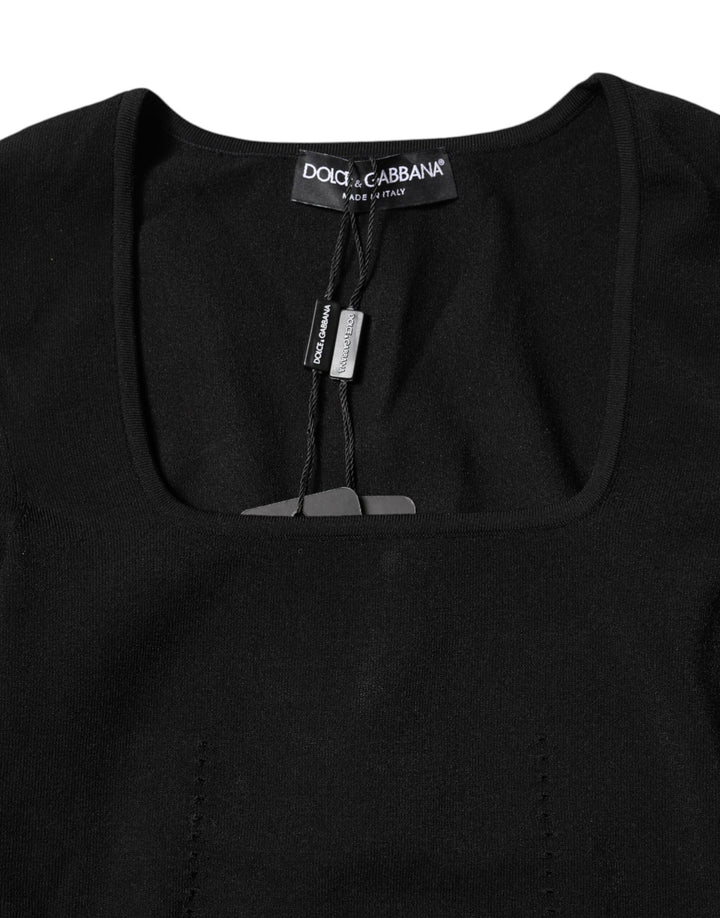 Dolce &amp; Gabbana - Black Square Neck Long Sleeves Pullover Top