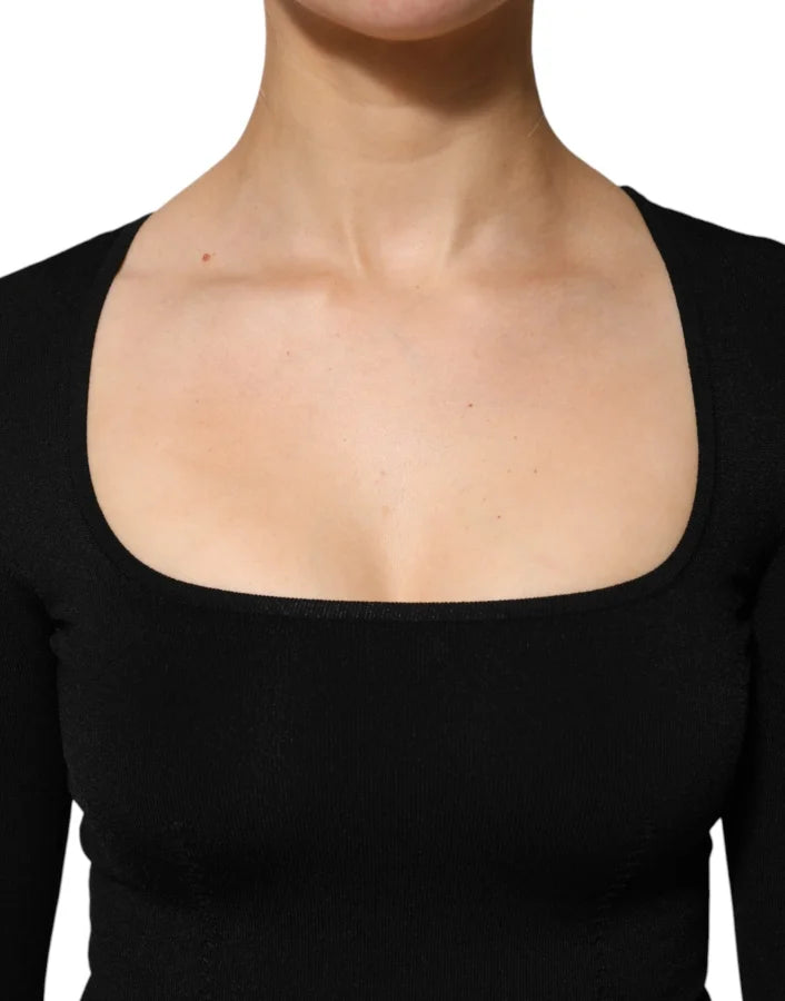 Dolce &amp; Gabbana Black Square Neck Long Sleeves Pullover Top