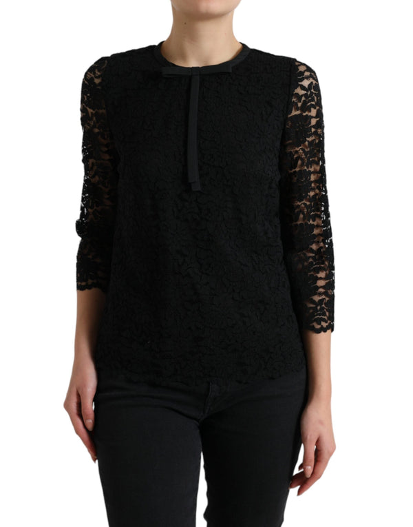 Dolce & Gabbana - Black STAFF Blouse Floral Lace Nylon Top